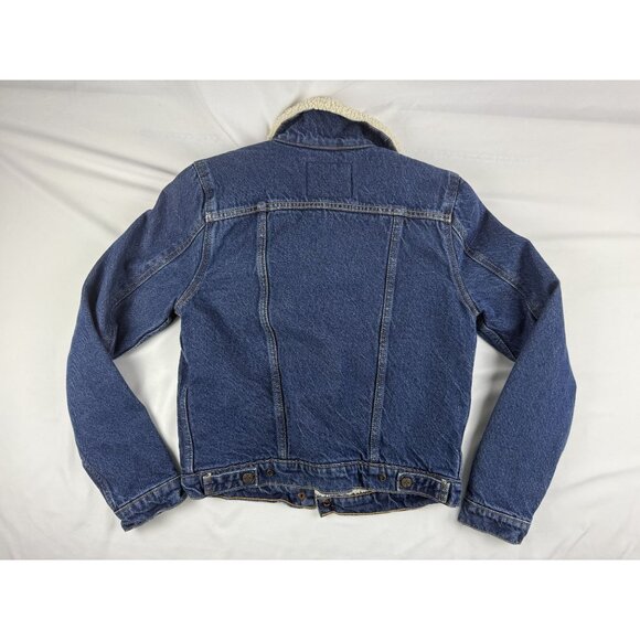 Levi’s Dark Wash Sherpa Lined Denim Trucker Jacket Blue Women’s Cotton Size S - Picture 2 of 9